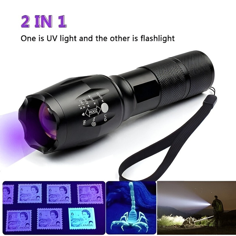 چراغ قوه فرابنفش (UV) اورجینال زوم دار و دوحالته شارژی اصلی